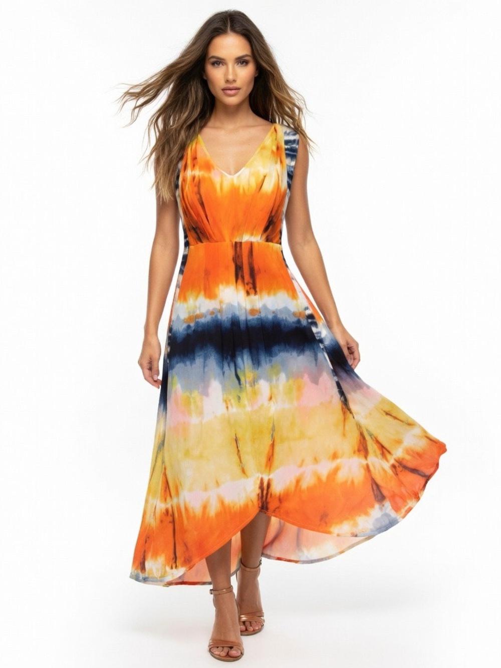 Vera Wang Vibrant Colour Swirl High Low Sleeveless Dress